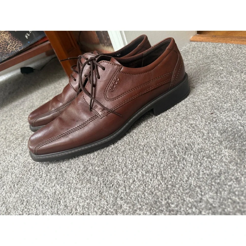 ECCO Mens Brown Leather Square Toe Derby Dress Shoes Shock Point‎ Size 46